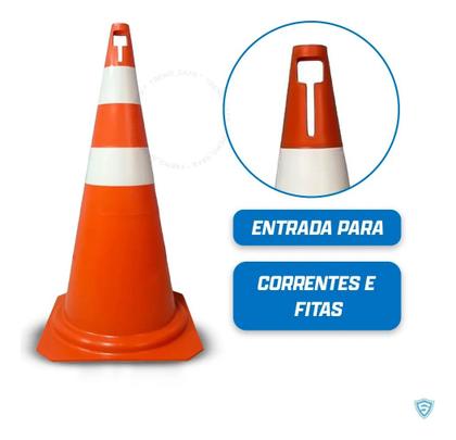 Imagem de 3 Cone De Sinalização Laranja Com Faixa Refletiva 75cm