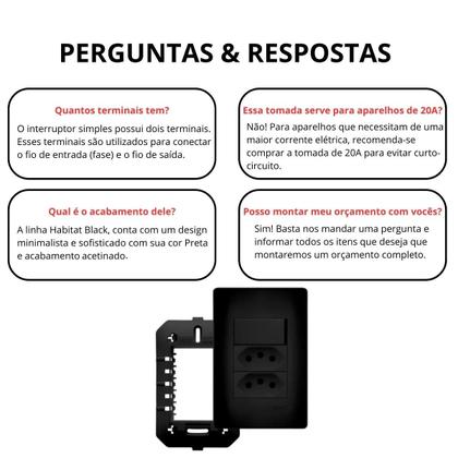 Imagem de 3 Conjunto Interruptor Simples + 2 Tomadas 10a Preto Fosco