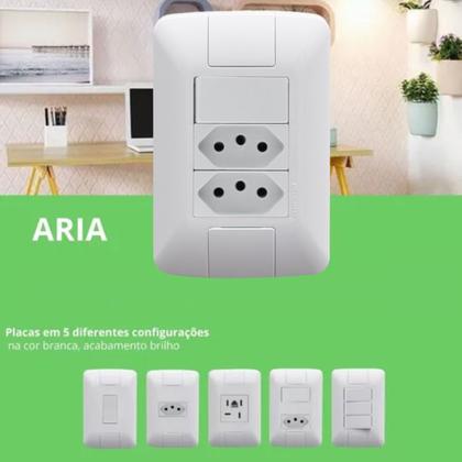 Imagem de 3 Conjunto Interruptor Simples 6A + 2 Tomadas 2P+T 10A Aria