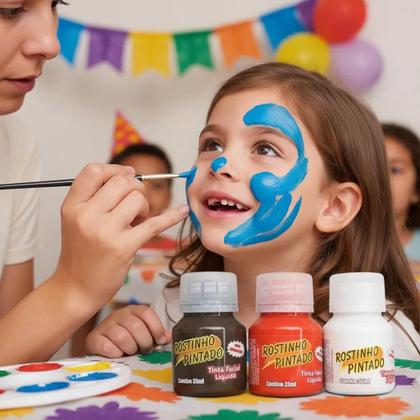 Imagem de 3 Frasco Tinta Liquida 35 Ml Pintura Facial Festas E Eventos