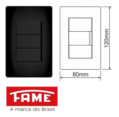 Imagem de 3 Interruptores Simples Preto 16A/250v Com Placa Suporte - FAME