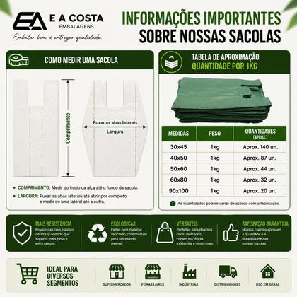 Imagem de 3 kg sacola plastica branca 30x45 reforçada reciclada grossa