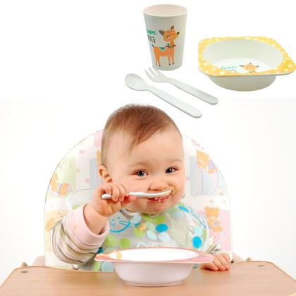 Imagem de 3 Kit papinha Prato Copo e talheres criança bebê - Amarelo