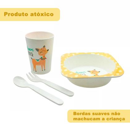 Imagem de 3 Kit papinha Prato Copo e talheres criança bebê - Amarelo