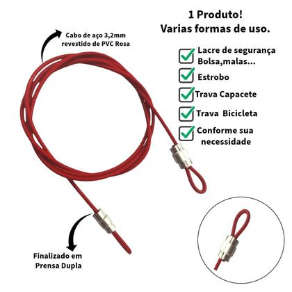 Imagem de 3 Lacres de Segurança Vermelho em Aço Bolsa Bike Capacete Reutilizavel - 35cm Vermelho