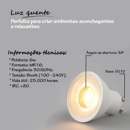 Imagem de 3 Lampada Led Mr16 Dicroica Branco Quente 6W 3000k Lup06