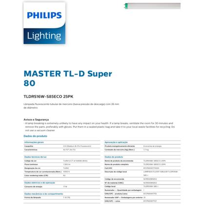 Imagem de 3 Lâmpada Tubular T8 16w Fluorescente Philips 5000k 60cm