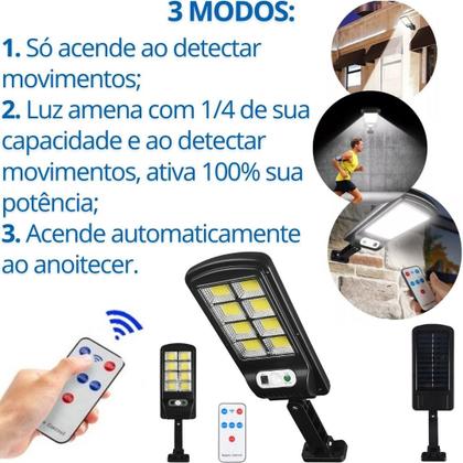 Imagem de 3 Luminária Solar Led Iluminação Luz Noturna Com Sensor Movimento Suporte Parede Jardim Garagem