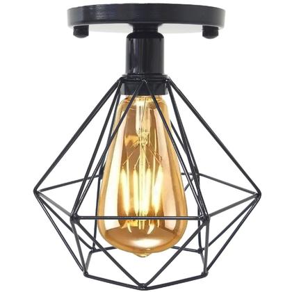 Imagem de 3 Lustres Teto Plafon + 3 Lâmpadas Led St64 Industrial Aramado Diamante Retrô Vintage Preto