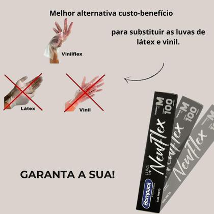 Imagem de 3 Luva Vinil Flex Descartável Proteção D Mãos C100u Preta M