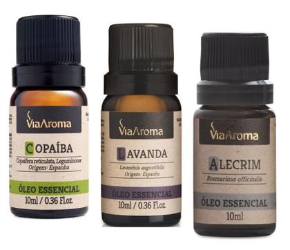 Imagem de 3 Oleo Essencial 100% Natural Via Aroma 10ml - Copaiba - Lavanda - Alecrim