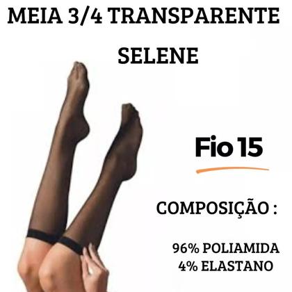 Imagem de 3 Pares Meia 3/4 Transparente Fio 15 Selene Meia Fina Social Preta