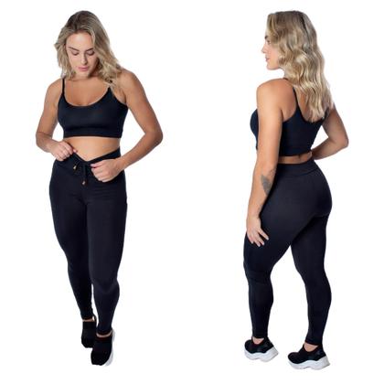 Imagem de  3 peças fitness academia  cintura alta com cadarço, Top, Calça, Short Zero Transparencia