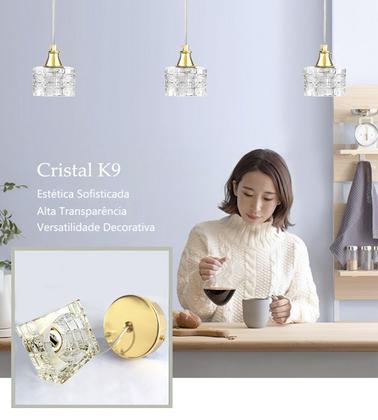 Imagem de 3 Pendente De Cristal Para Quarto Metal Dourado G9 Bet42