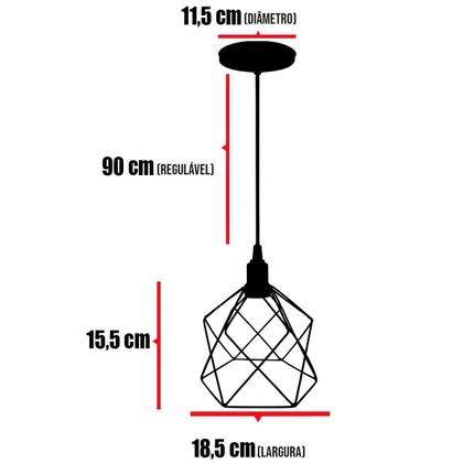 Imagem de 3 Pendentes Aramado Cálice Luminária Lustre Retrô Balcão Preto Dourado + 3 Lâmpadas Led ST64 Teto