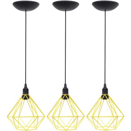 Imagem de 3 Pendentes Aramado Diamante Luminária Lustre P Teto Retrô Vintage Industrial Balcão Agp Ilumini