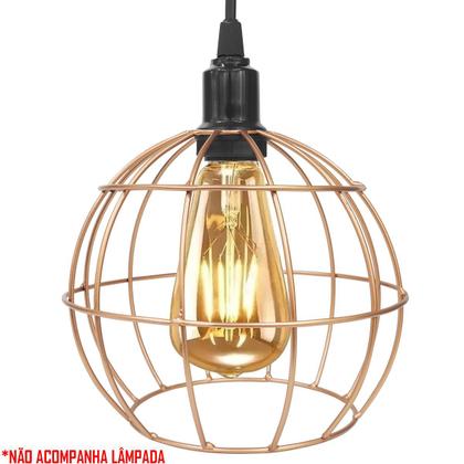 Imagem de 3 Pendentes Aramado Globo Luminária Lustre Teto Retrô Vintage Industrial Balcão Cobre Rose Gold