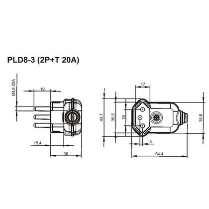 Imagem de 3 Plug Plugue Macho 3 Pinos 90 Graus + 3 Tomada Femea 3 Pinos 20a Preto Prensa Cabos Margirius