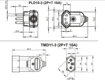 Imagem de 3 Plug Plugue Macho 90 Graus + 3 Tomada Femea 3 Pinos 10a Preto Margirius