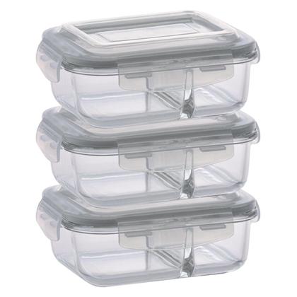 Imagem de 3 Pote Retangular 1040ML c/ Divisória e Tampa Marmita Lancheira