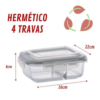Imagem de 3 Pote Retangular 1040ML c/ Divisória e Tampa Marmita Lancheira