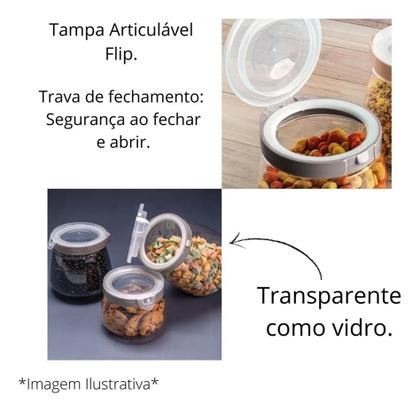 Imagem de 3 Potes 700 Ml Hermético Mantimento C/Trava Bolacha Biscoito