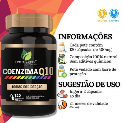 Imagem de 3 Potes Coenzima Q10 100mg Por Porção Kit 360 Cápsulas - Fonte Verde