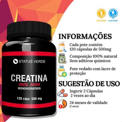 Imagem de 3 Potes Creatina 100% Pura Monohidratada Kit 360 Cáps - Status Verde