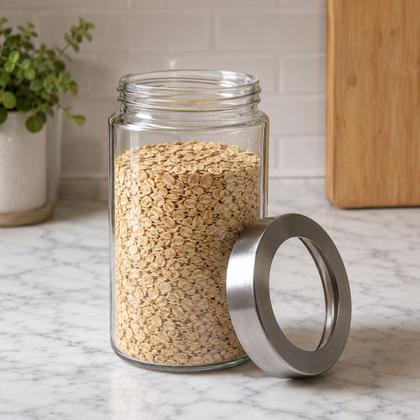 Imagem de 3 Potes De Vidro Gourmet 1,8L Com Tampa Prata E Visor