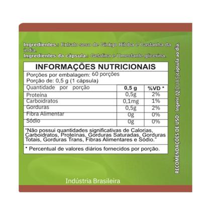 Imagem de 3 Potes Ginkgo Biloba com Castanha da India 500mg kit 180 cáps Status Verde