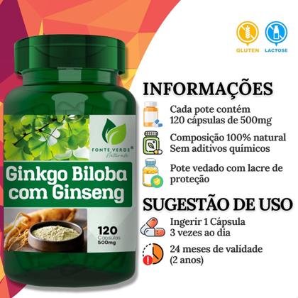 Imagem de 3 Potes Ginkgo Biloba + Ginseng Kit 360 Cáps - Fonte Verde