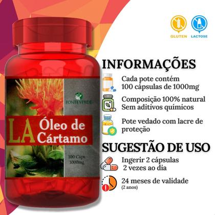 Imagem de 3 Potes Óleo De Cartamo com Vitamina E Kit 300 Cáps 1000mg Fonte Verde