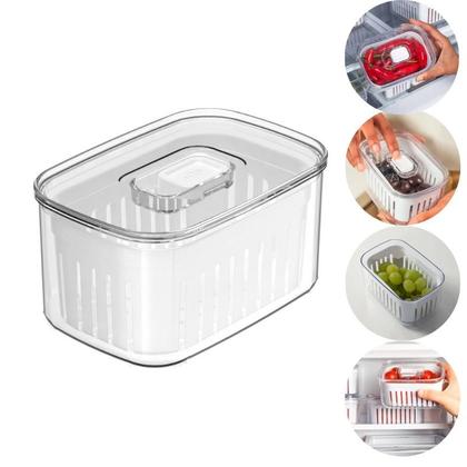 Imagem de 3 Potes Organizadores de Geladeira 650ml Acrílico Com Cesto Interno Tampa Com Respiro Preserva Frescor Frutas e Legumes