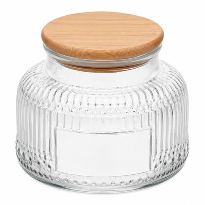 Imagem de 3 Potes Redondo Vidro 750ml Tampa Bambu Porta Mantimentos