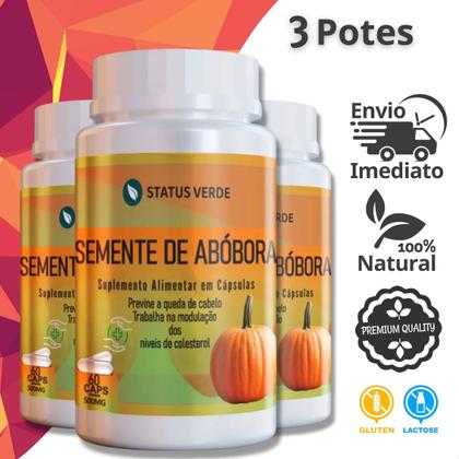 Imagem de 3 Potes Semente de Abóbora Kit 180 Cáps - Status Verde