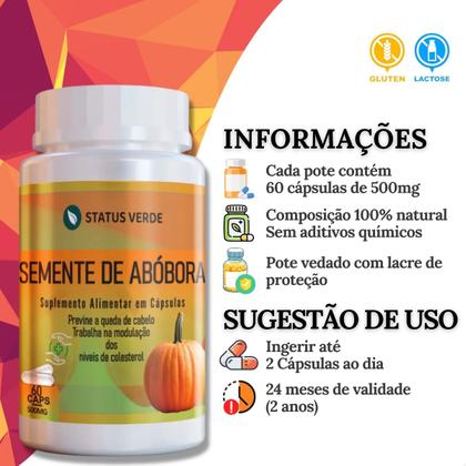 Imagem de 3 Potes Semente de Abóbora Kit 180 Cáps - Status Verde