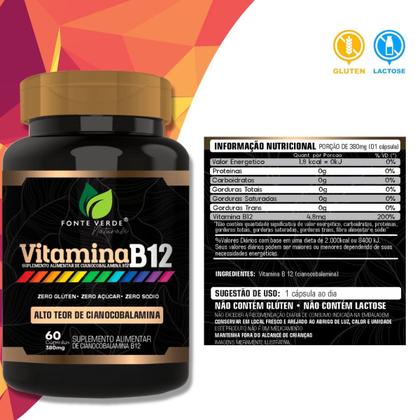 Imagem de 3 Potes Vitamina B12 Alto Teor Concentrado Kit 180 Cáps - Fonte Verde