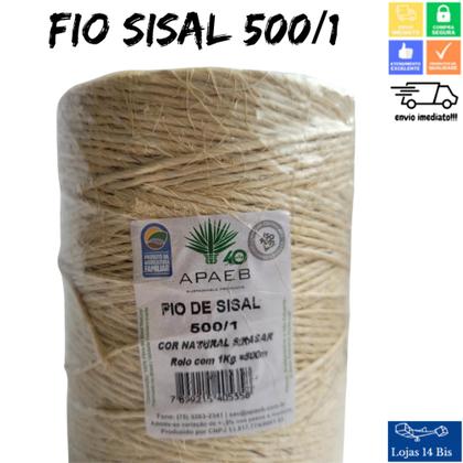 Imagem de 3 Rolos de Fio de Sisal 100% Natural sem Rasar 500/1 Rolo 1Kg com 500m APAEB