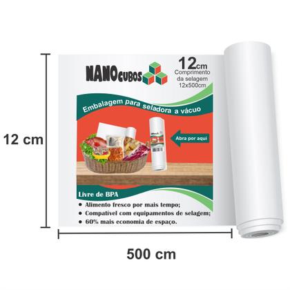 Imagem de 3 Rolos Nanocubos 12x500cm Embalagens Sacos refil bobina com Ranhura Gofrada para Seladora A Vácuo