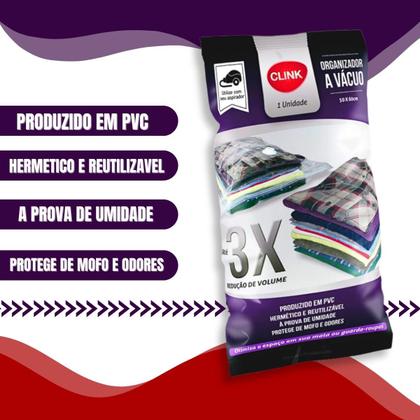 3 Saco À Vácuo Organizador 50x60cm Clink + Bomba Imagem de 3 Saco À Vácuo Organizador 50x60cm Clink + Bomba