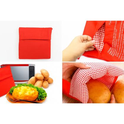 Imagem de 3 Sacos Pra Assar Batatas Poliéster Vermelho Térmico 20x24cm