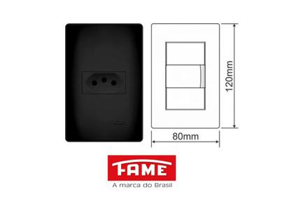 Imagem de 3 Tomadas Preta 2P+T 10A 250V com placa Habitat Black - Fame