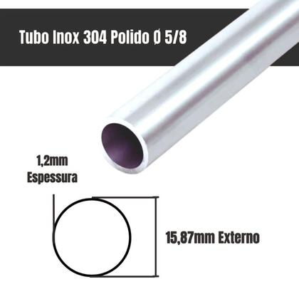 Imagem de 3 Tubo Inox Polido 5/8 (15,87 Mm) Parede 1,2mm Barra 40cm