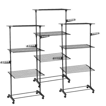 Imagem de 3 Varal Chão Dobrável 3 Andares Articulado Inox Preto 160 cm Interno Externo Lavanderia Casa Prático
