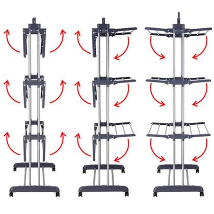 Imagem de 3 Varal Chão Dobrável 3 Andares Articulado Inox Preto 160 cm Interno Externo Lavanderia Casa Prático