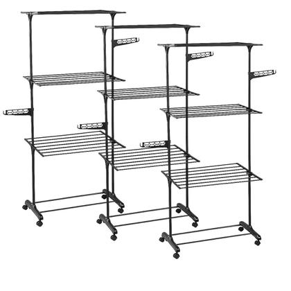 Imagem de 3 Varal Chão Dobrável 3 Andares Articulado Inox Preto 160 cm Interno Externo Lavanderia Casa Prático