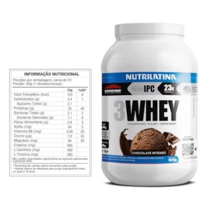 Imagem de 3 Whey Nutrilatina Whey Protein 3W Concentrado Isolado e Hidrolisado 900g