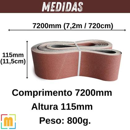 Imagem de 3 X Lixas Cinta Banda 7200X115Mm Costado Tecido Óxido