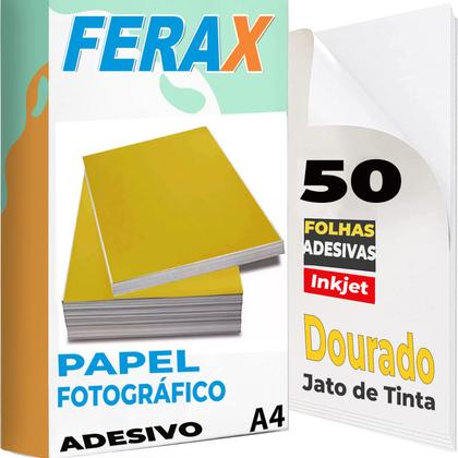 Imagem de 30 Papel Fotográfico Adesivo Dourado A4 135g - Para Impressoras Jato de Tinta - à Prova D'água