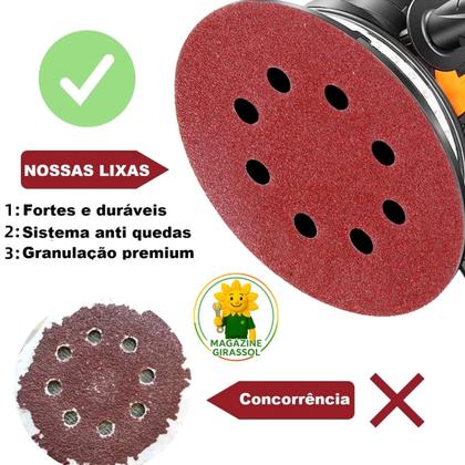 Imagem de 30 X Lixas Disco Grão 5 Polegadas 125mm 8 Furos Lixadeira Politriz KaQi